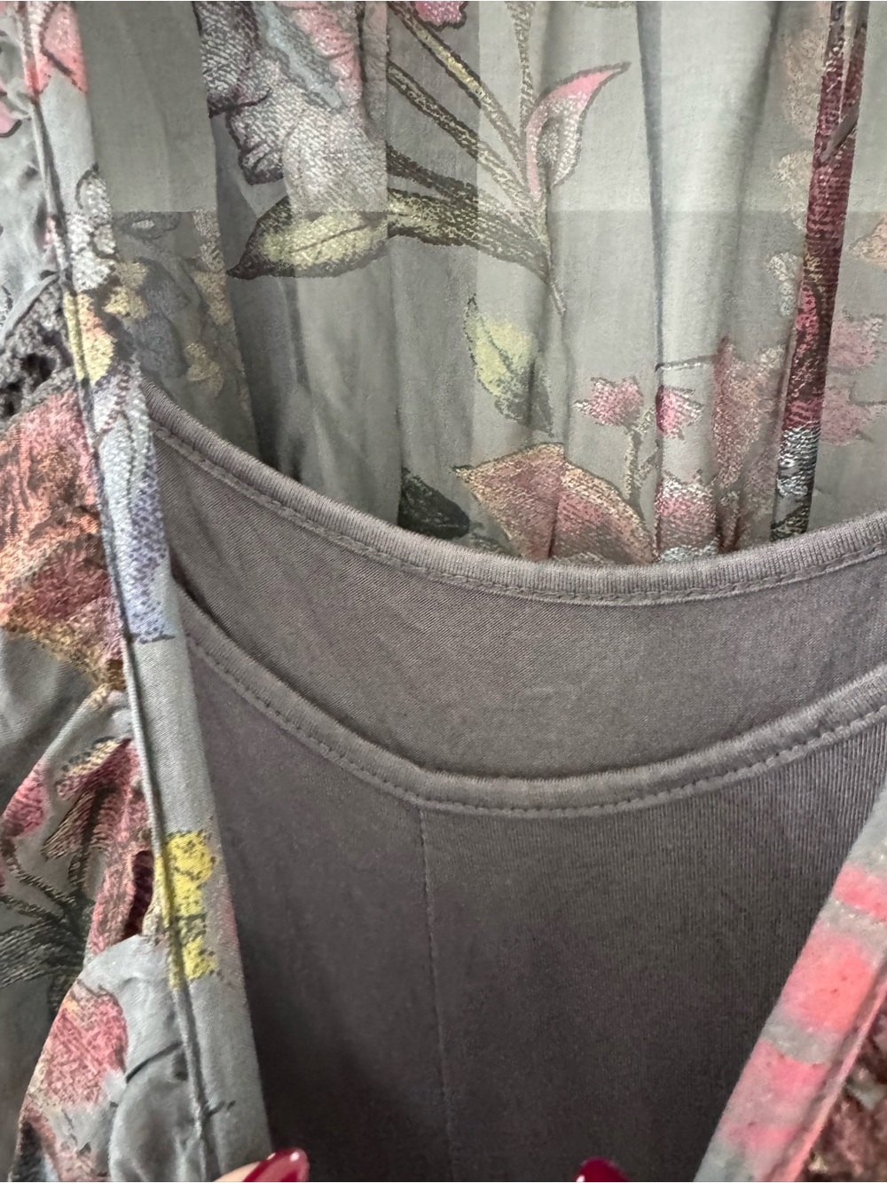 Boho Floral Gray Long Sleeve Midi Dress - Picture 3 of 5
